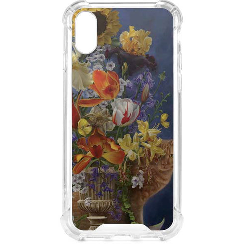 Tabby Cat with Flowers by Nene Thomas iPhone XS Clear Case