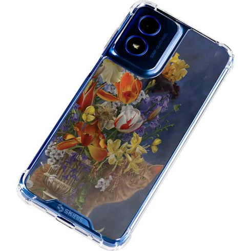 Tabby Cat with Flowers by Nene Thomas Moto G 5G (2024) Clear Case
