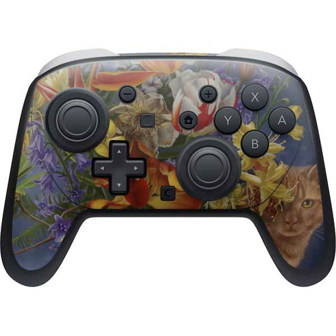 Tabby Cat with Flowers by Nene Thomas Nintendo Switch 2 (2025) Pro Controller Skin