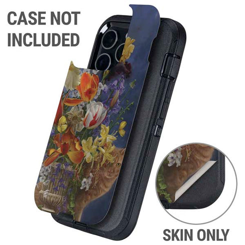 Tabby Cat with Flowers by Nene Thomas Otterbox Defender iPhone Skin