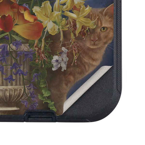 Tabby Cat with Flowers by Nene Thomas Otterbox Defender iPhone Skin