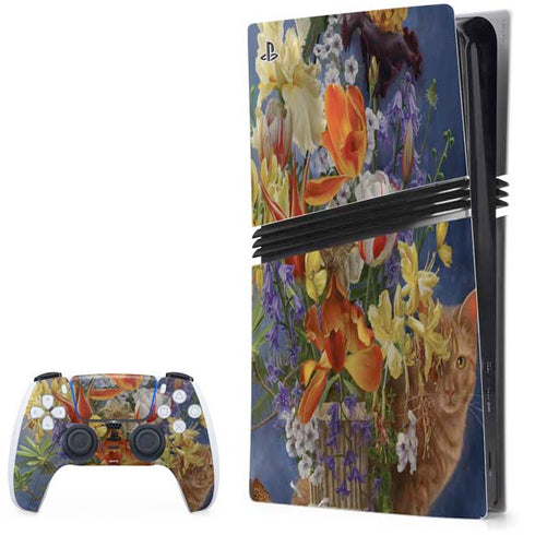 Tabby Cat with Flowers by Nene Thomas PlayStation PS5 Skins