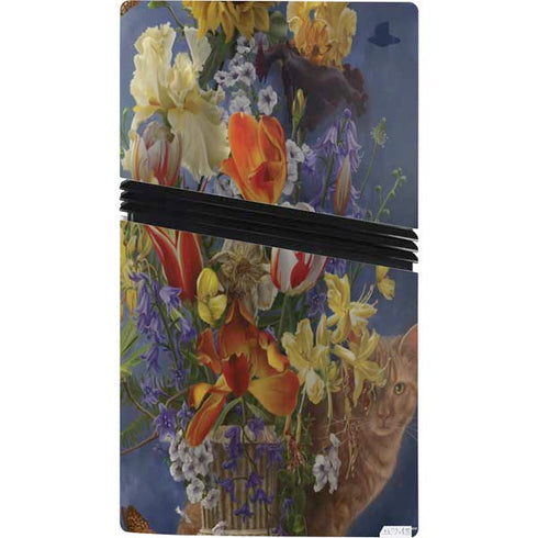 Tabby Cat with Flowers by Nene Thomas PS5 Pro Console Skin