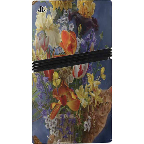 Tabby Cat with Flowers by Nene Thomas PS5 Pro Disk Console Skin