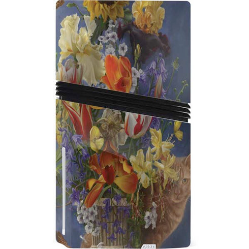Tabby Cat with Flowers by Nene Thomas PS5 Pro Disk Console Skin