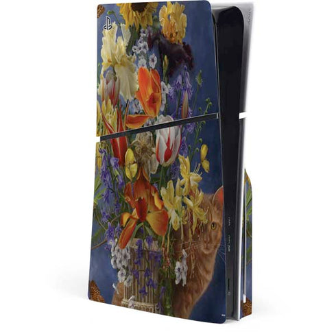 Tabby Cat with Flowers by Nene Thomas PlayStation PS5 Skins