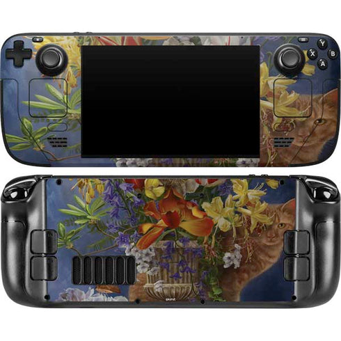 Tabby Cat with Flowers by Nene Thomas Steam Deck Handheld Gaming Computer OLED Skin