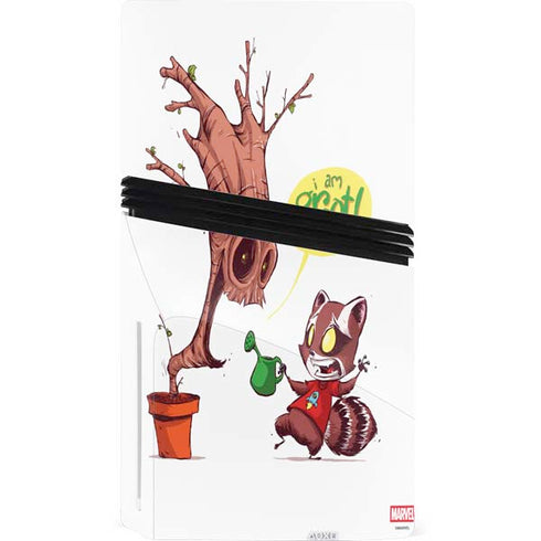 Marvel Rocket Raccoon and Groot Tall Tails PS5 Pro Disk Console Skin