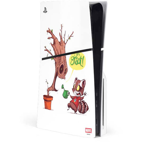 Marvel Rocket Raccoon and Groot Tall Tails PS5 Slim Disk Console Skin
