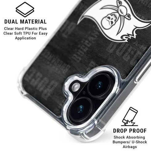 NFL Tampa Bay Buccaneers Black & White iPhone 16 Plus Clear Case