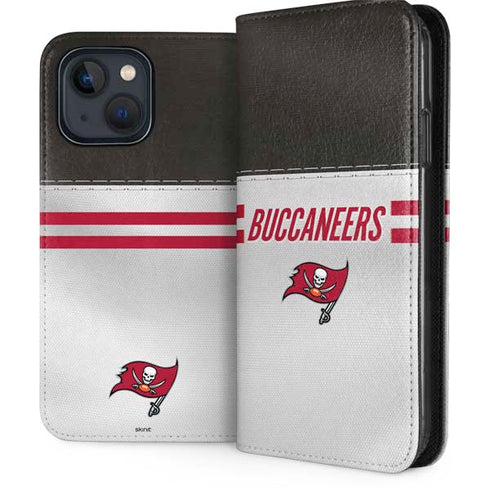NFL Tampa Bay Buccaneers White Striped iPhone 15 Plus Folio Case