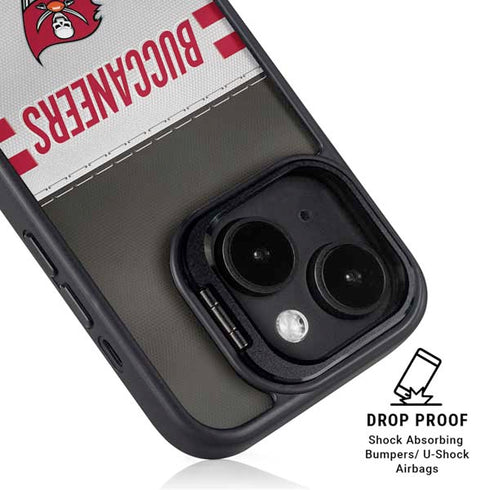 NFL Tampa Bay Buccaneers White Striped iPhone 15 Plus Kickstand Case