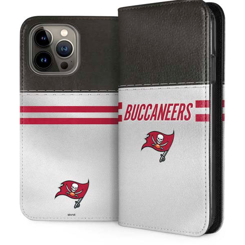 NFL Tampa Bay Buccaneers White Striped iPhone 15 Pro Max Folio Case
