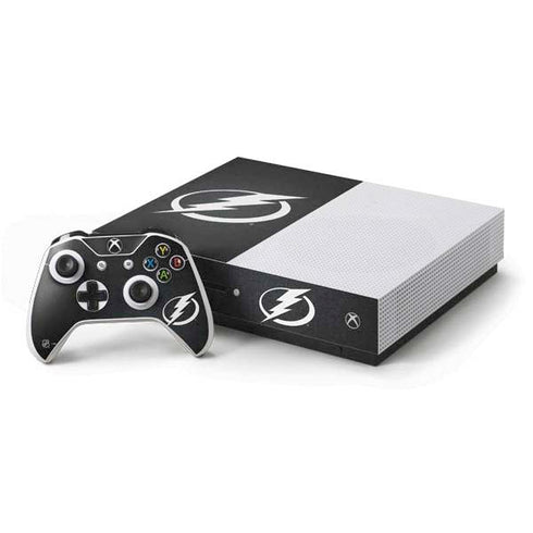NHL Tampa Bay Lightning Black Background Xbox One S Console and Controller Bundle Skin