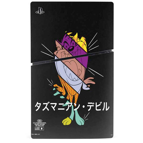 Looney Tunes Tasmanian Devil Sliced Juxtapose PS5 Slim Digital Edition Console Skin