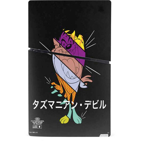 Looney Tunes Tasmanian Devil Sliced Juxtapose PS5 Slim Digital Edition Console Skin