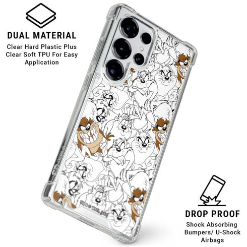Looney Tunes Tasmanian Devil Super Sized Pattern Galaxy S25 Ultra Clear Case
