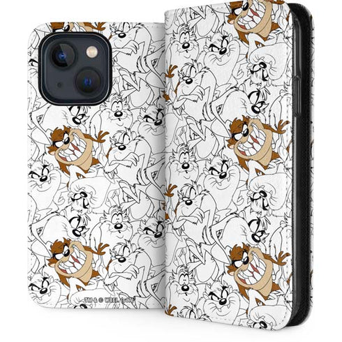 Looney Tunes Tasmanian Devil Super Sized Pattern iPhone 14 Folio Case