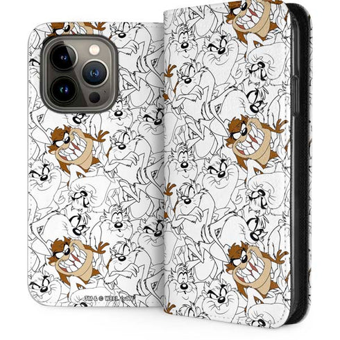 Looney Tunes Tasmanian Devil Super Sized Pattern iPhone 14 Pro Folio Case