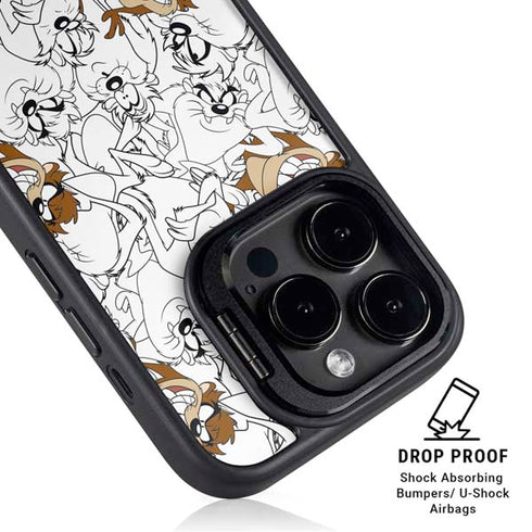 Looney Tunes Tasmanian Devil Super Sized Pattern iPhone 14 Pro Kickstand Case