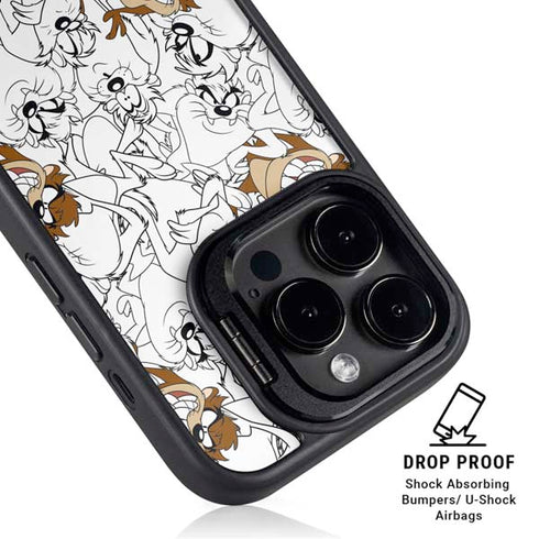 Looney Tunes Tasmanian Devil Super Sized Pattern iPhone 14 Pro Max Kickstand Case