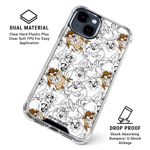 Looney Tunes Tasmanian Devil Super Sized Pattern iPhone 15 Clear Case