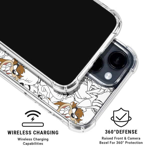 Looney Tunes Tasmanian Devil Super Sized Pattern iPhone 15 Clear Case