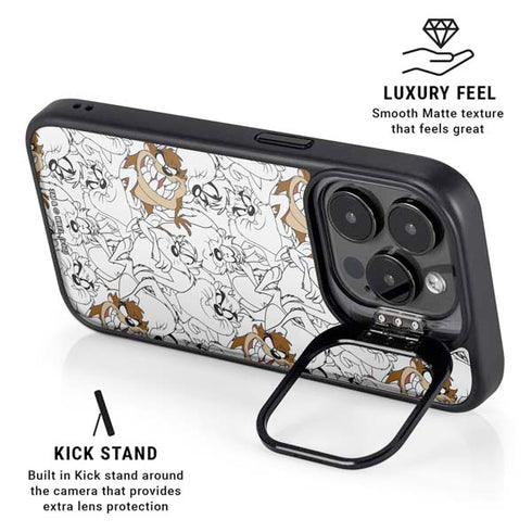 Looney Tunes Tasmanian Devil Super Sized Pattern iPhone 15 Pro Kickstand Case