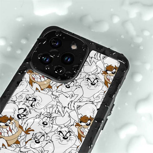 Looney Tunes Tasmanian Devil Super Sized Pattern iPhone 15 Pro Waterproof Case