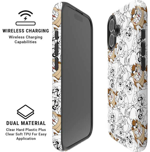 Looney Tunes Tasmanian Devil Super Sized Pattern iPhone 16 Plus Magsafe Impact Case
