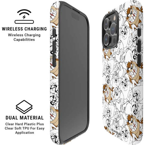 Looney Tunes Tasmanian Devil Super Sized Pattern iPhone 16 Pro Magsafe Impact Case
