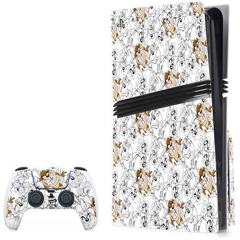 Looney Tunes Tasmanian Devil Super Sized Pattern PS5 Pro Disk Bundle Skin