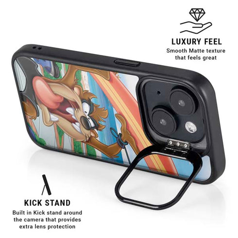 Looney Tunes Tasmanian Devil Surfboard iPhone 14 Plus Kickstand Case