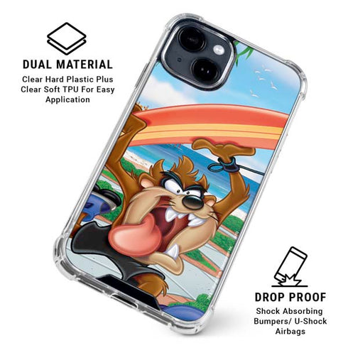 Looney Tunes Tasmanian Devil Surfboard iPhone 15 Clear Case