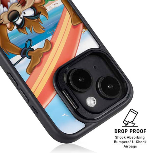 Looney Tunes Tasmanian Devil Surfboard iPhone 15 Plus Kickstand Case