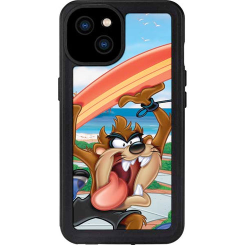 Looney Tunes Tasmanian Devil Surfboard iPhone 15 Plus Waterproof Case