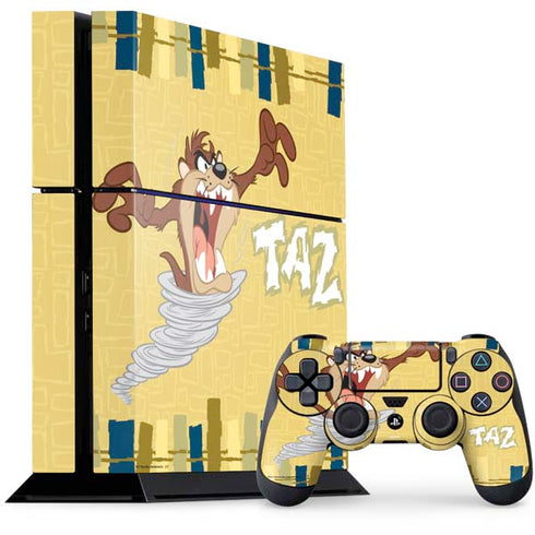 Looney Tunes Tasmanian Devil Swirl Cream PS4 Console and Controller Bundle Skin