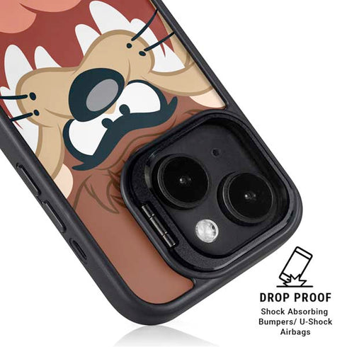 Looney Tunes Tasmanian Devil Up Close iPhone 15 Plus Kickstand Case