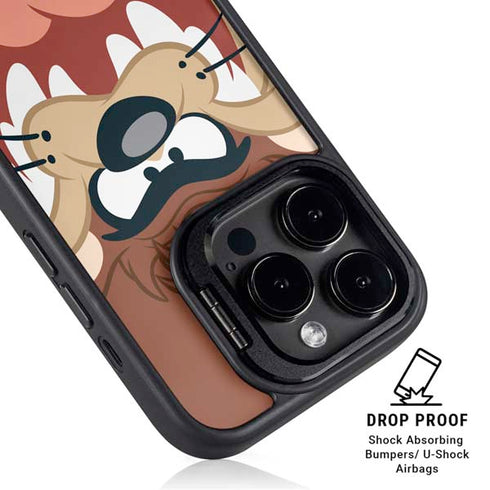 Looney Tunes Tasmanian Devil Up Close iPhone 15 Pro Kickstand Case