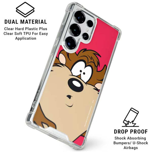 Looney Tunes Tasmanian Devil Zoomed In Galaxy S26 Ultra Clear Case