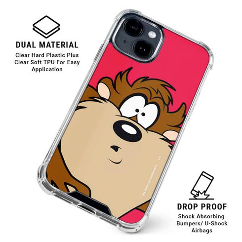 Looney Tunes Tasmanian Devil Zoomed In iPhone 15 Clear Case
