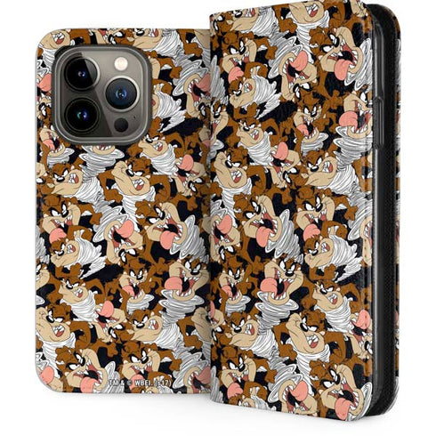 Looney Tunes Taz Super Sized Pattern iPhone 13 Pro Folio Case