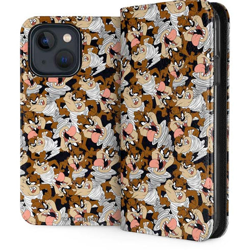 Looney Tunes Taz Super Sized Pattern iPhone 14 Folio Case