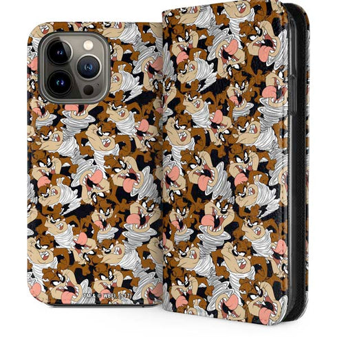 Looney Tunes Taz Super Sized Pattern iPhone 14 Pro Max Folio Case