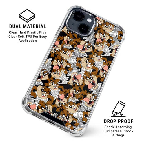 Looney Tunes Taz Super Sized Pattern iPhone 15 Clear Case