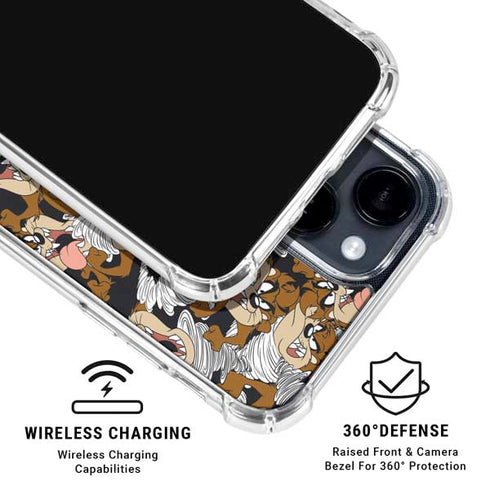 Looney Tunes Taz Super Sized Pattern iPhone 15 Clear Case