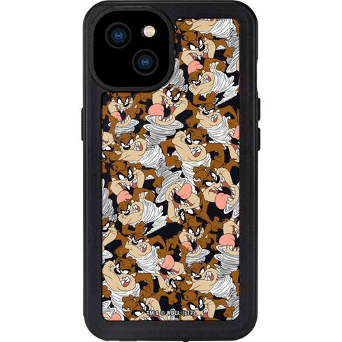 Looney Tunes Taz Super Sized Pattern iPhone 15 Plus Waterproof Case