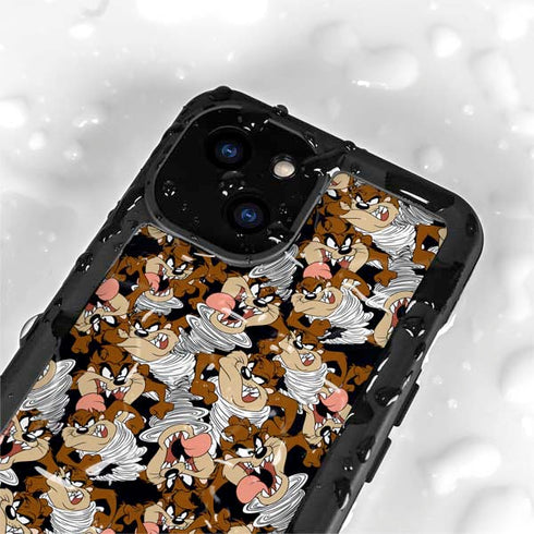 Looney Tunes Taz Super Sized Pattern iPhone 15 Plus Waterproof Case
