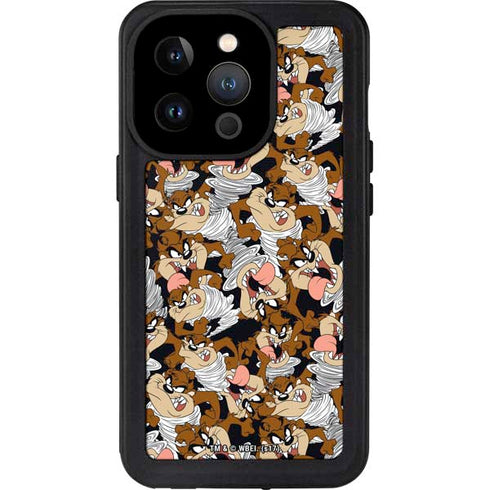 Looney Tunes Taz Super Sized Pattern iPhone 15 Pro Waterproof Case