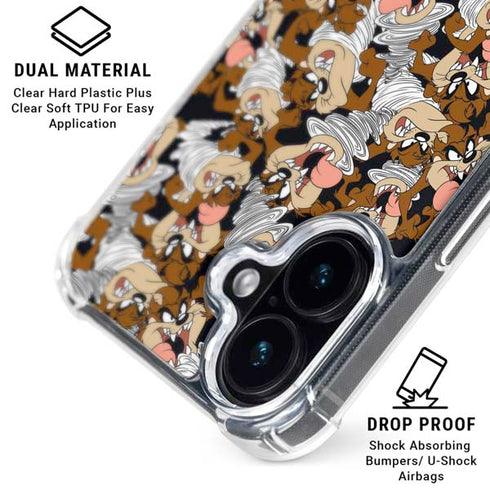 Looney Tunes Taz Super Sized Pattern iPhone 16 Clear Case